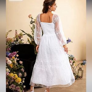 Women's Embroidery Pearl Button Down Dress V Neck Spaghetti Strap Maxi Dress Med